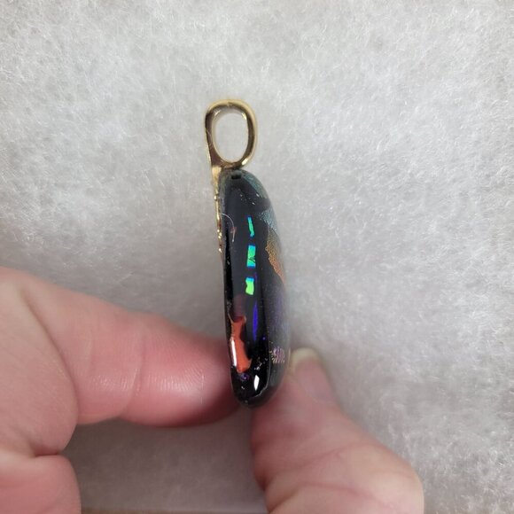 Fused Glass Triangle Abstract Mosaic Design Pendant With Gold Tone Bail - Picture 2 of 6